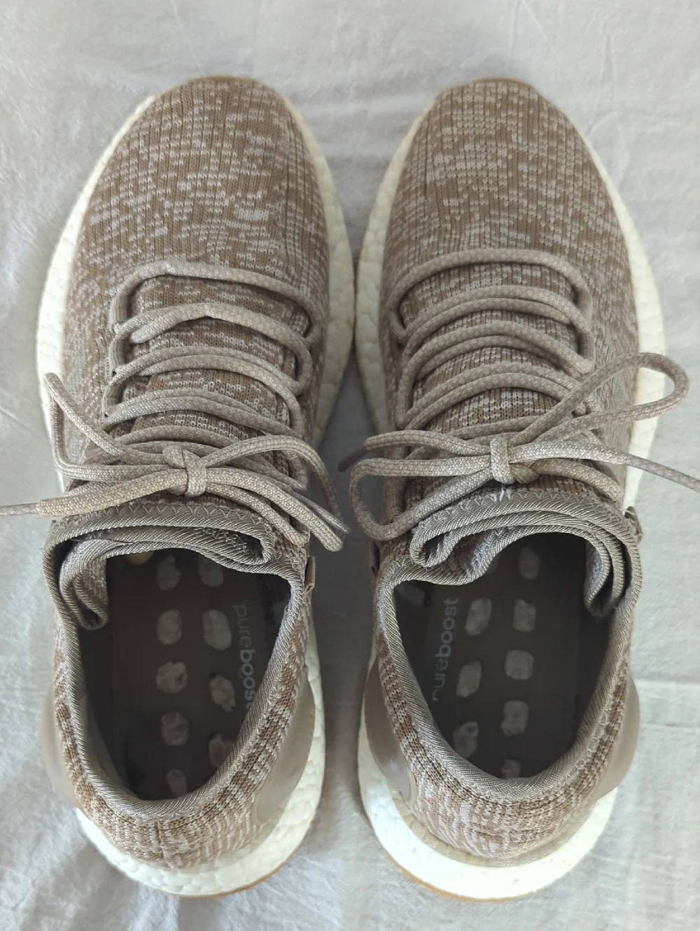 adidas PureBOOST Trace Khaki Oatmeal Tan Knit Sneakers Mens Size 8 S81992